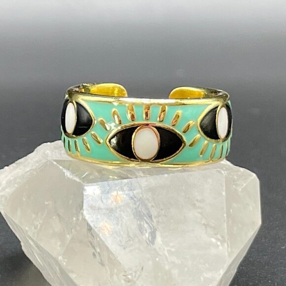 Evil Eye Enamel and Copper Adjustable Ring #1209 TURQ - Picture 6 of 12